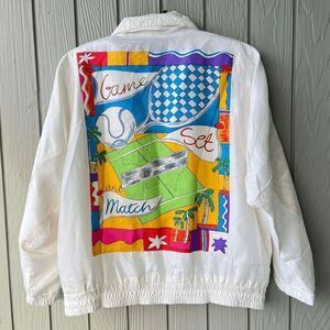 RARE Vintage Mureli Stunning 100% Silk Tennis-Themed Jacket